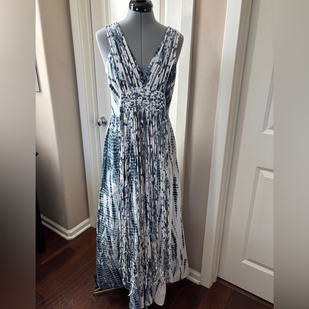 Michael Kors Weave Fringe Maxi Dress, Blue & White, Size S